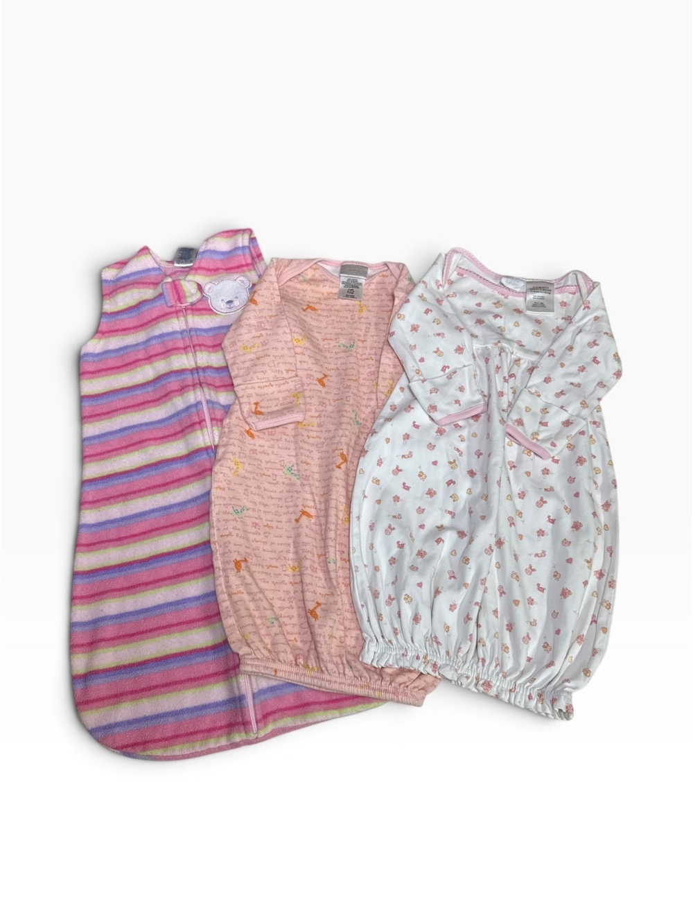 Baby girl sleepwear lot striped sleep sack and pastel gowns